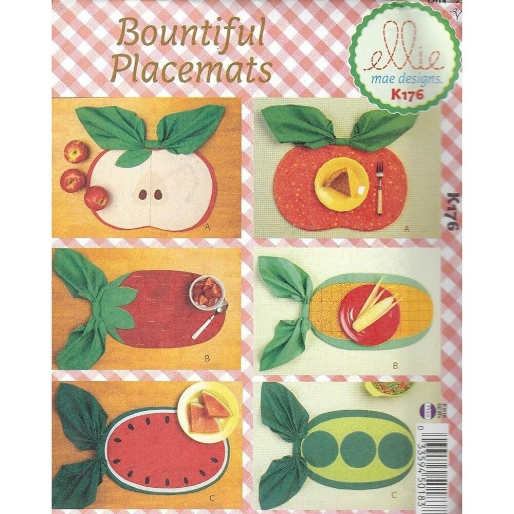 Kwik Sew Sewing Pattern K176 Reversible Placemats Fruit‎ Vegetables